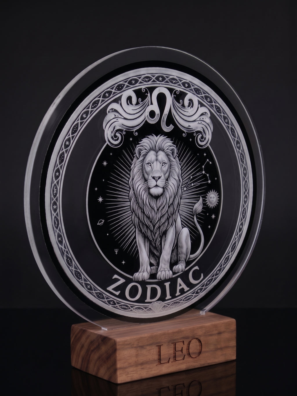 Leo Acrylic Desktop Decor With Wood Base Zodiac Sign