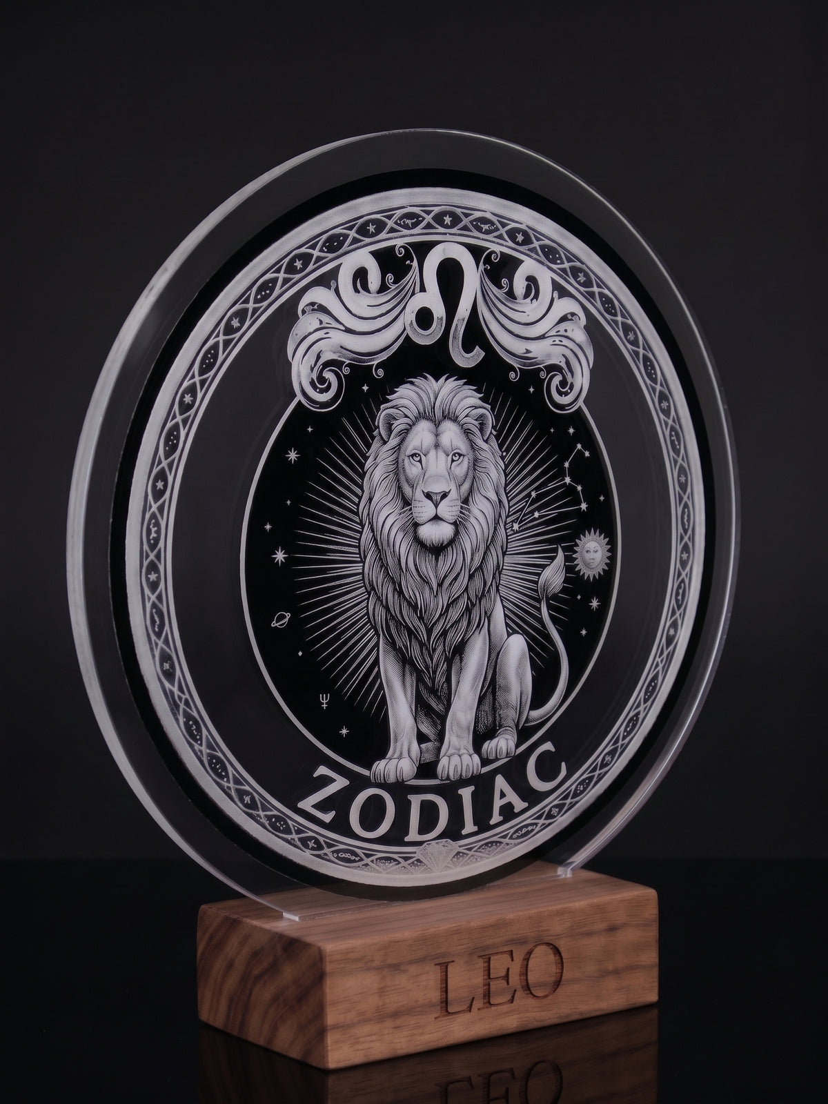 Leo Acrylic Desktop Decor With Wood Base Zodiac Sign