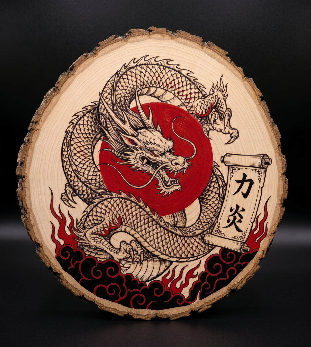 Log Slice (Dragon) Home & Office Decor. 15cm diameter