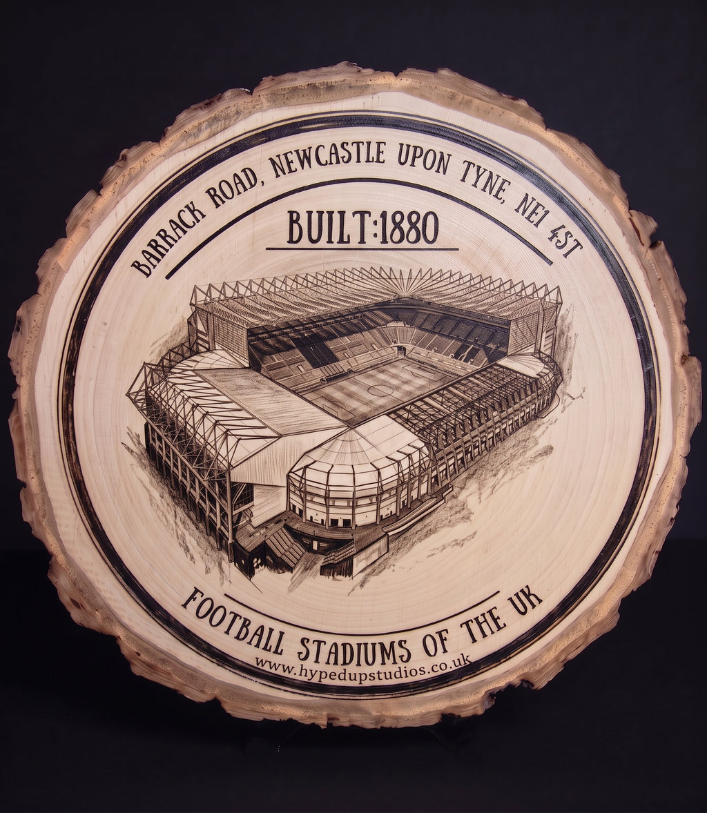 Log Slice Football Stadium (St James' Park stadium) Home & Office Decor. 15cm diameter