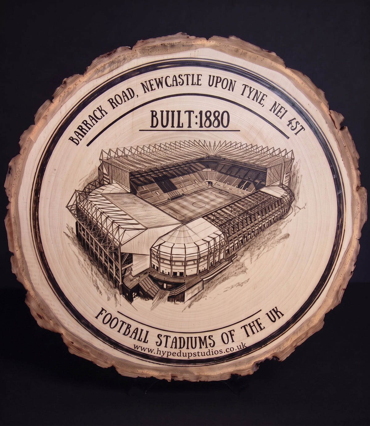 Log Slice Football Stadium (St James' Park stadium) Home & Office Decor. 15cm diameter