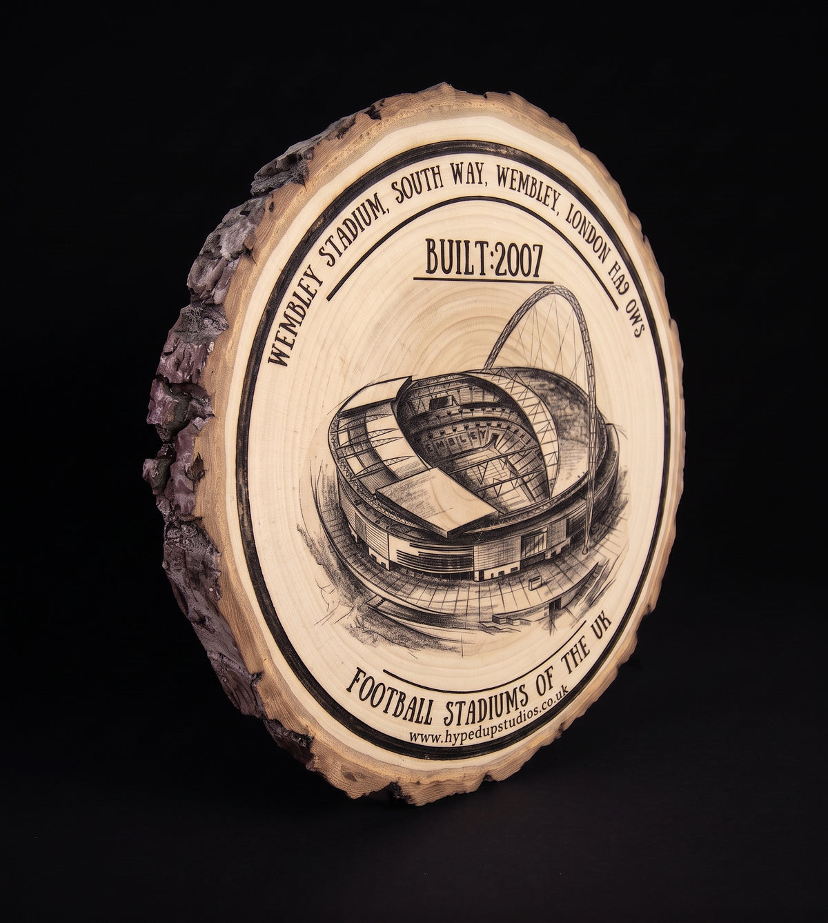 Log Slice Football Stadium (Wembley stadium) Home & Office Decor. 15cm diameter