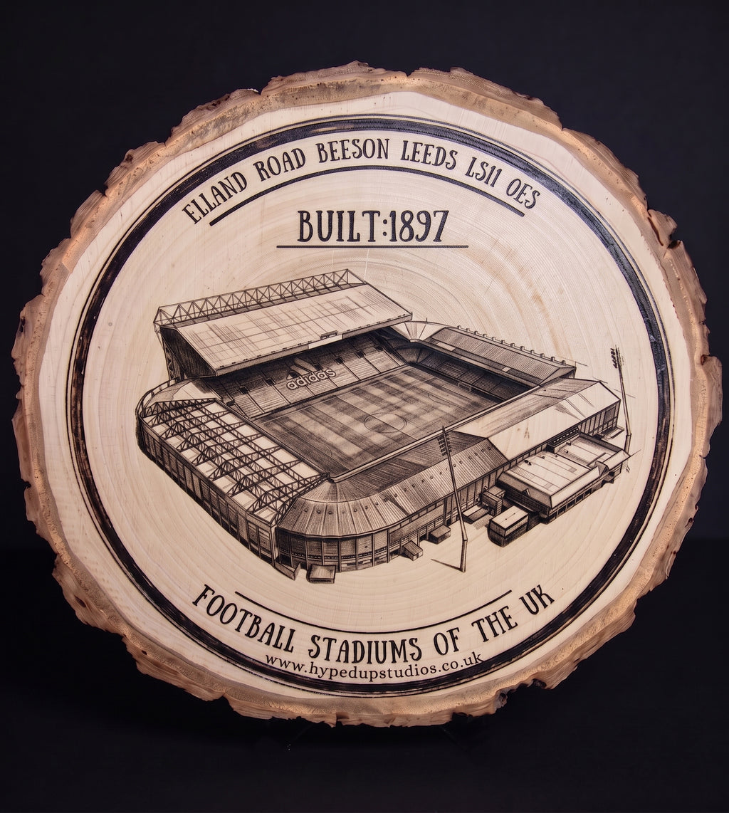 Log Slice Football Stadium (Elland Road stadium) Home & Office Decor. 15cm diameter
