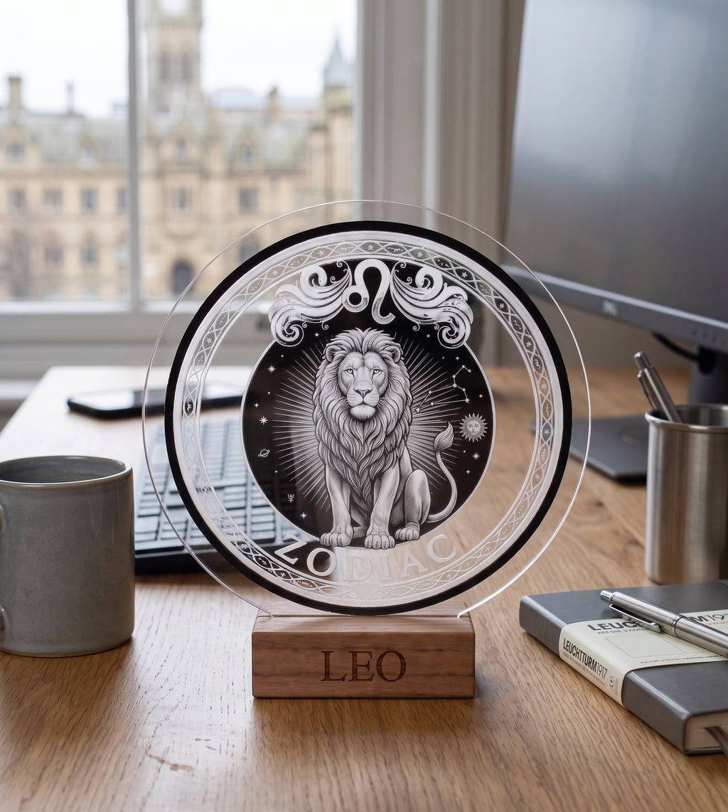 Leo Acrylic Desktop Decor With Wood Base Zodiac Sign