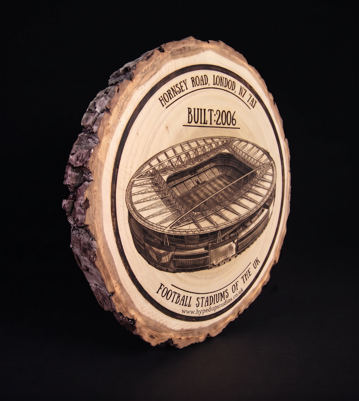Log Slice Football Stadium (Emirates stadium) Home & Office Decor. 15cm diameter
