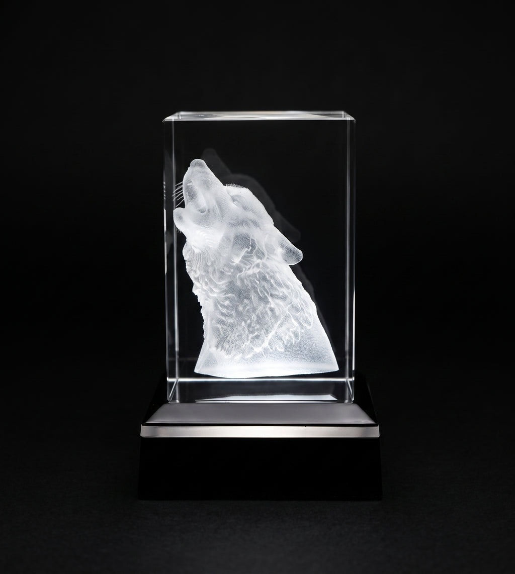 3d Engraved Glass (Crystal) Wolf