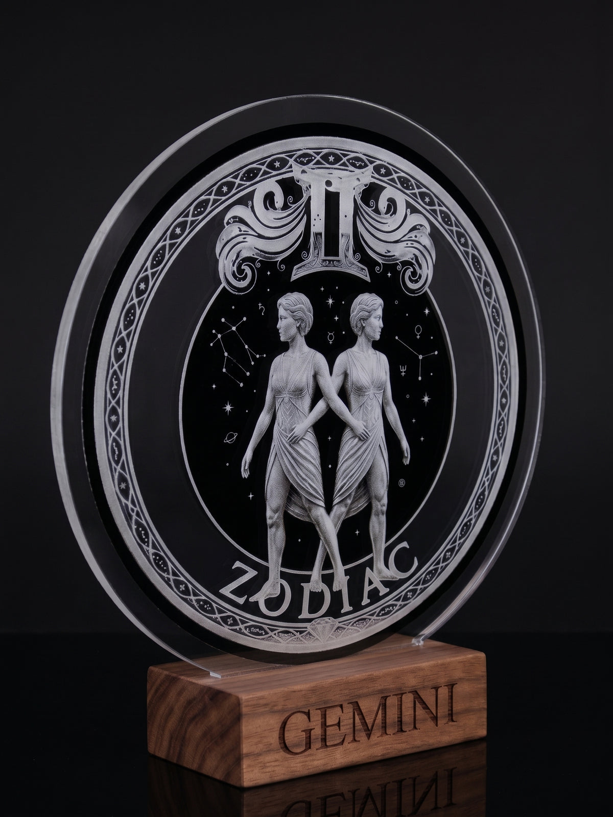 Gemini Acrylic Desktop Decor With Wood Base