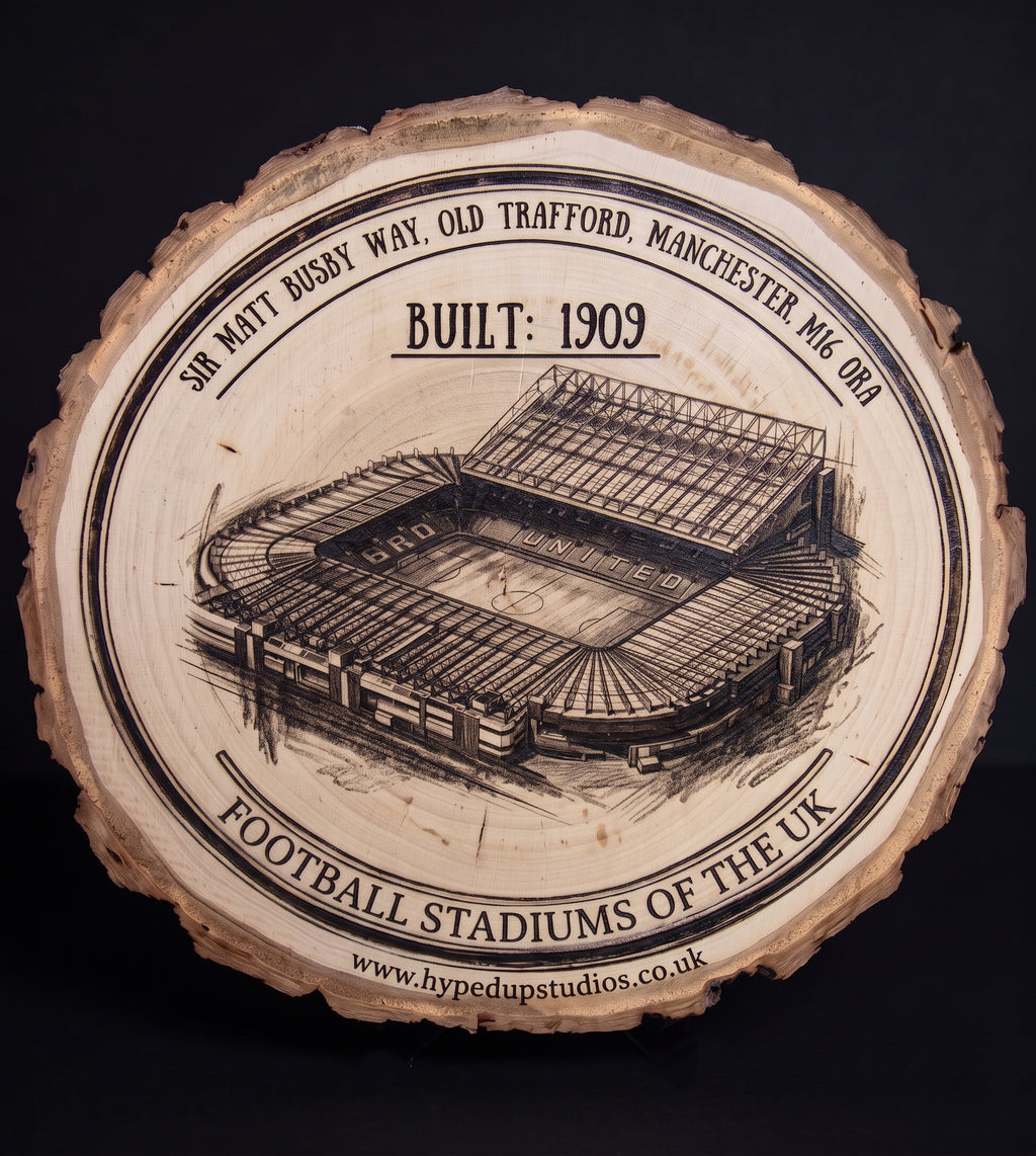 Log Slice Football Stadium (Old Trafford) Home & Office Decor. 15cm diameter