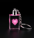 LED Light Crystal keychain, With a Rose Engraving.