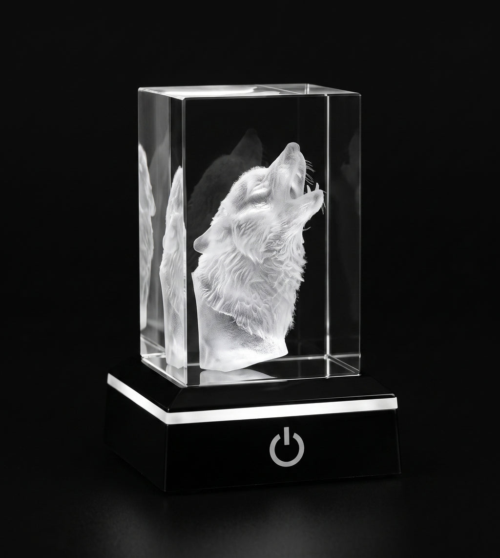 3d Engraved Glass (Crystal) Wolf