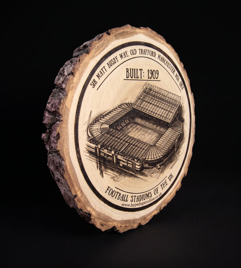 Log Slice Football Stadium (Old Trafford) Home & Office Decor. 15cm diameter