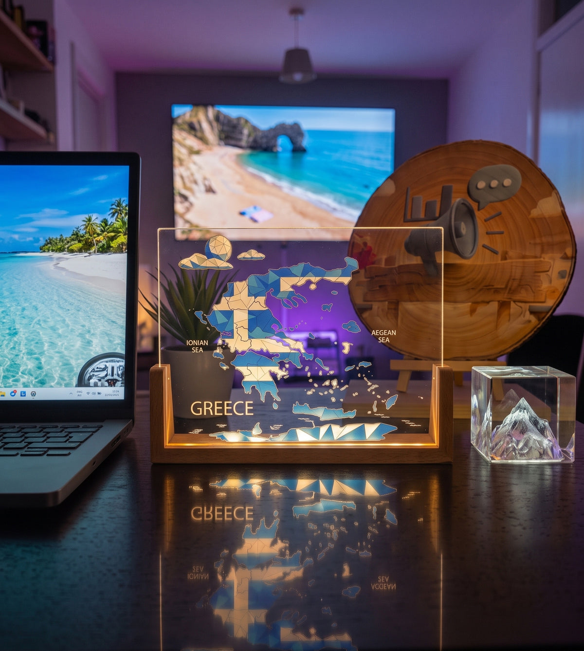 LED Desktop Light With A Greece Map Design