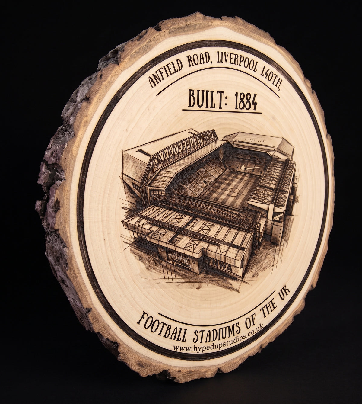 Log Slice Football Stadium (Liverpool) Home & Office Decor. 15cm diameter