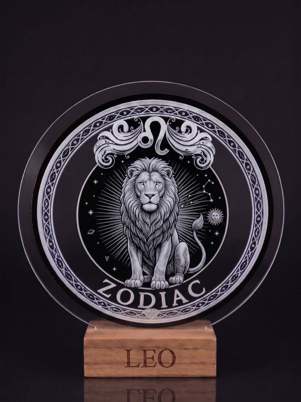 Leo Acrylic Desktop Decor With Wood Base Zodiac Sign