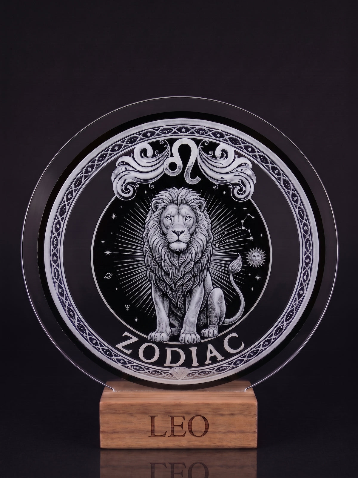 Leo Acrylic Desktop Decor With Wood Base Zodiac Sign
