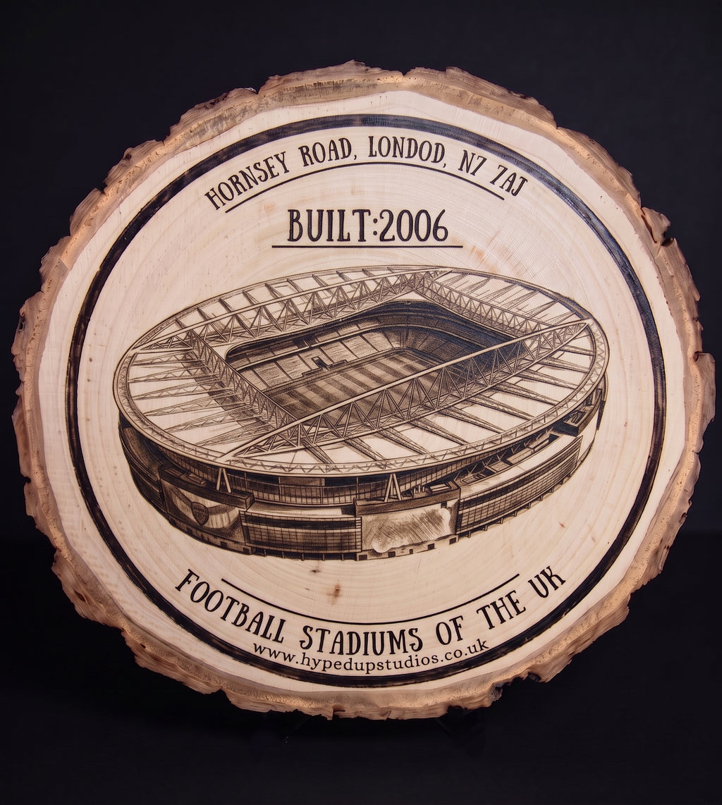 Log Slice Football Stadium (Emirates stadium) Home & Office Decor. 15cm diameter