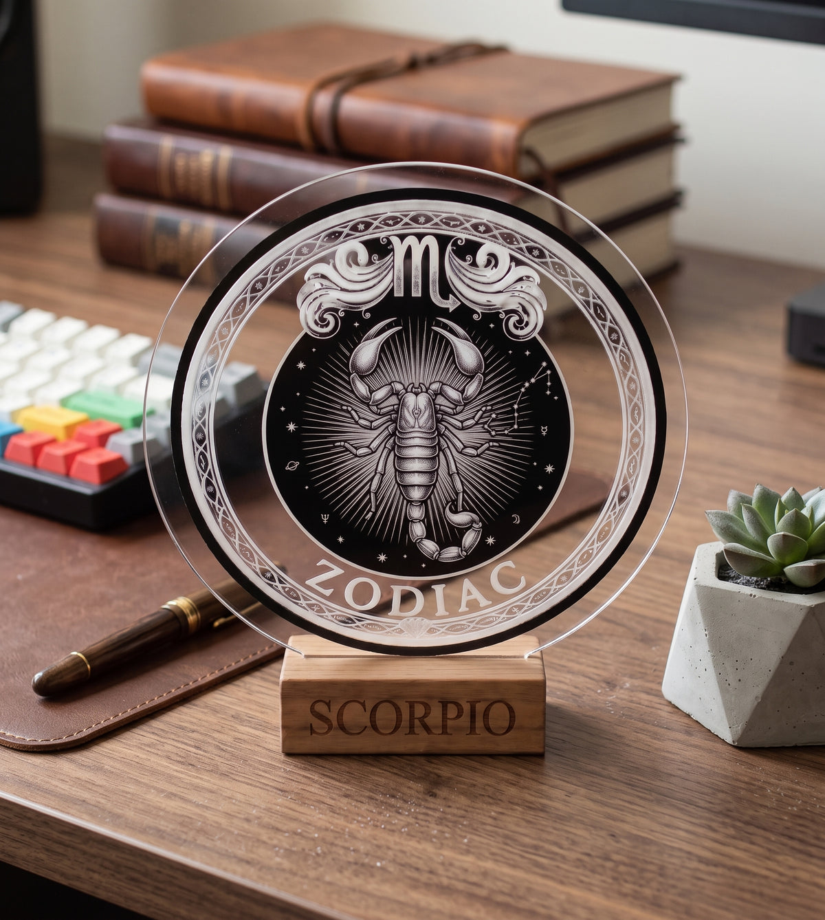 Scorpio Acrylic Desktop Decor With Wood Base Zodiac Sign