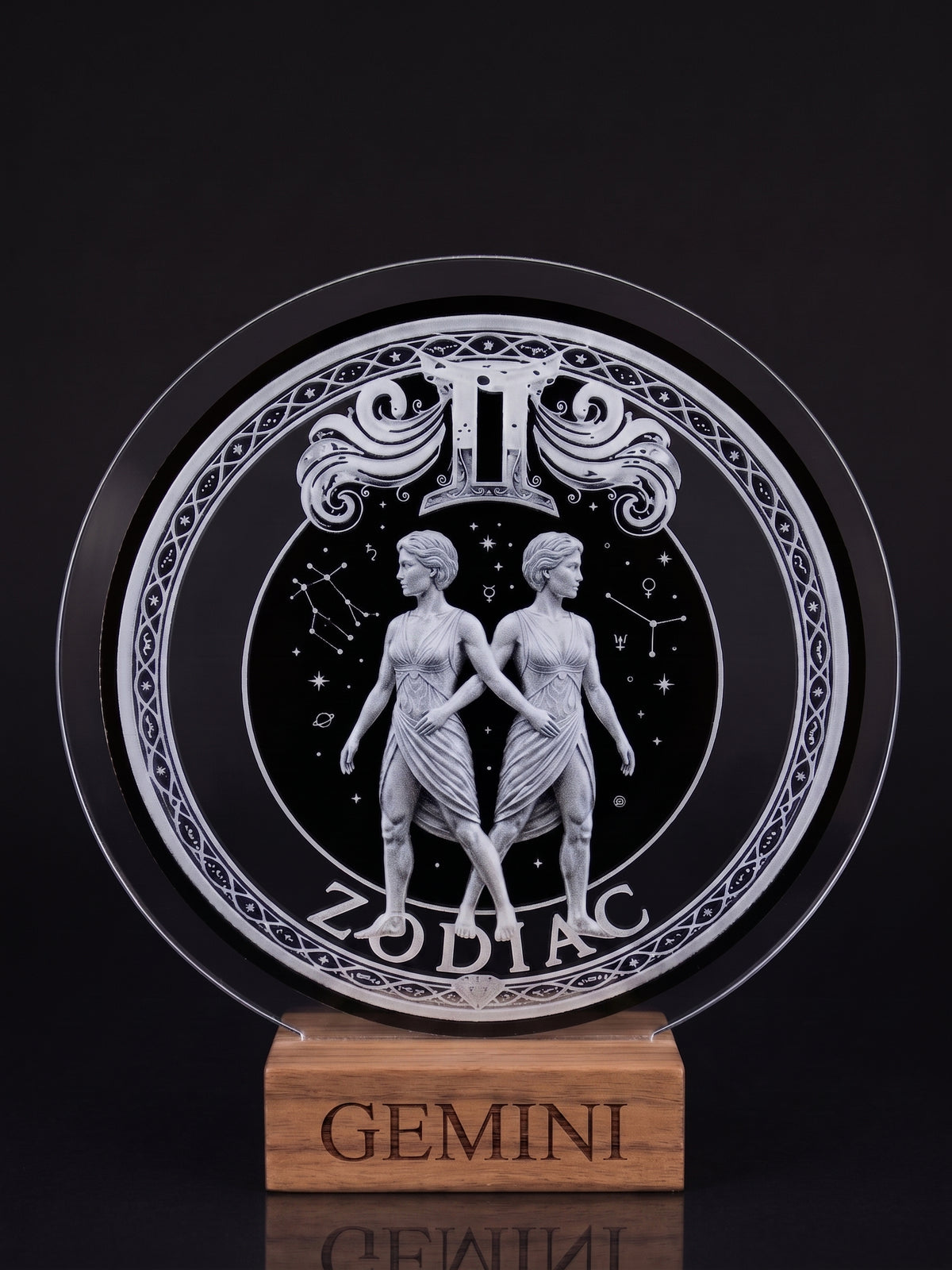 Gemini Acrylic Desktop Decor With Wood Base