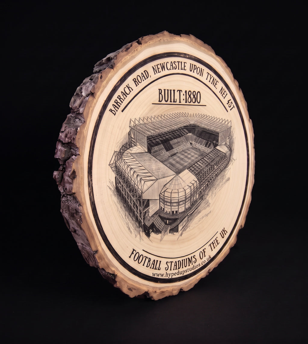 Log Slice Football Stadium (St James' Park stadium) Home & Office Decor. 15cm diameter