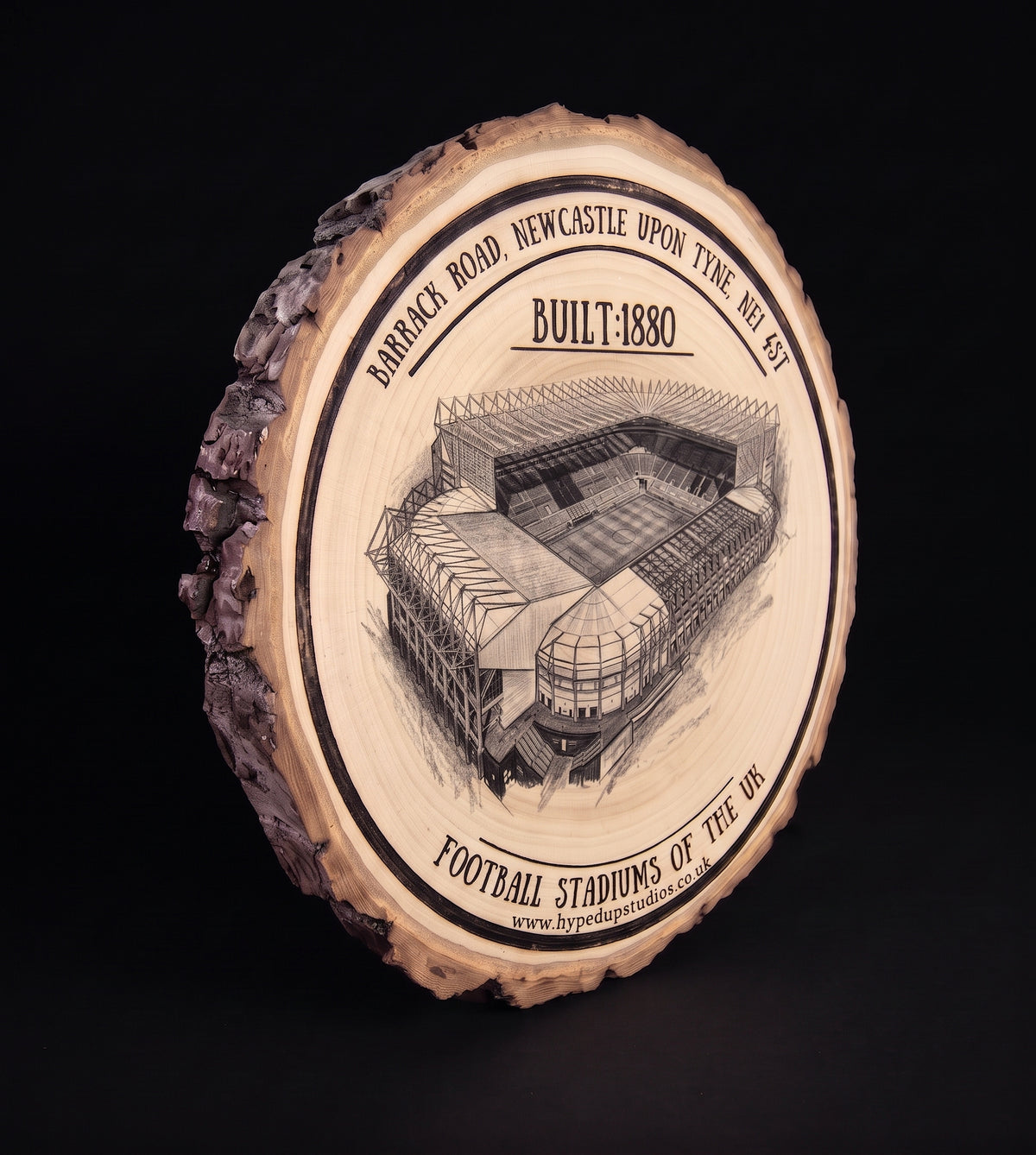 Log Slice Football Stadium (St James' Park stadium) Home & Office Decor. 15cm diameter