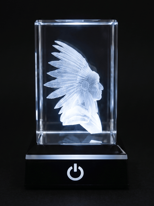 3d Engraved Glass (Crystal) Native Indian