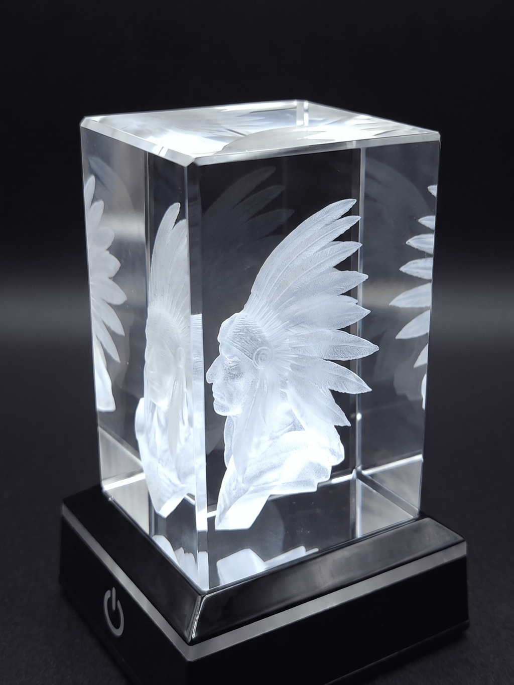 3d Engraved Glass (Crystal) Native Indian
